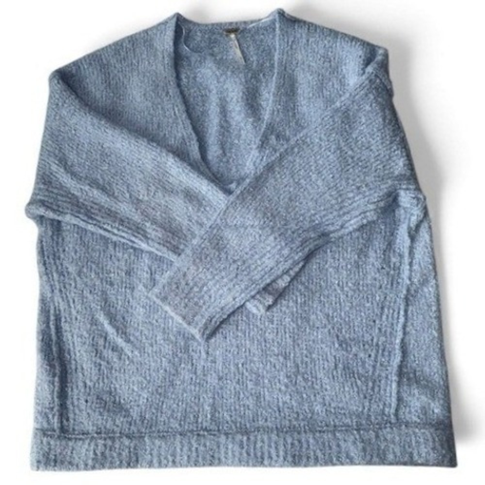 Free People Light Blue Textured V Neck Pullover Sweater Women's